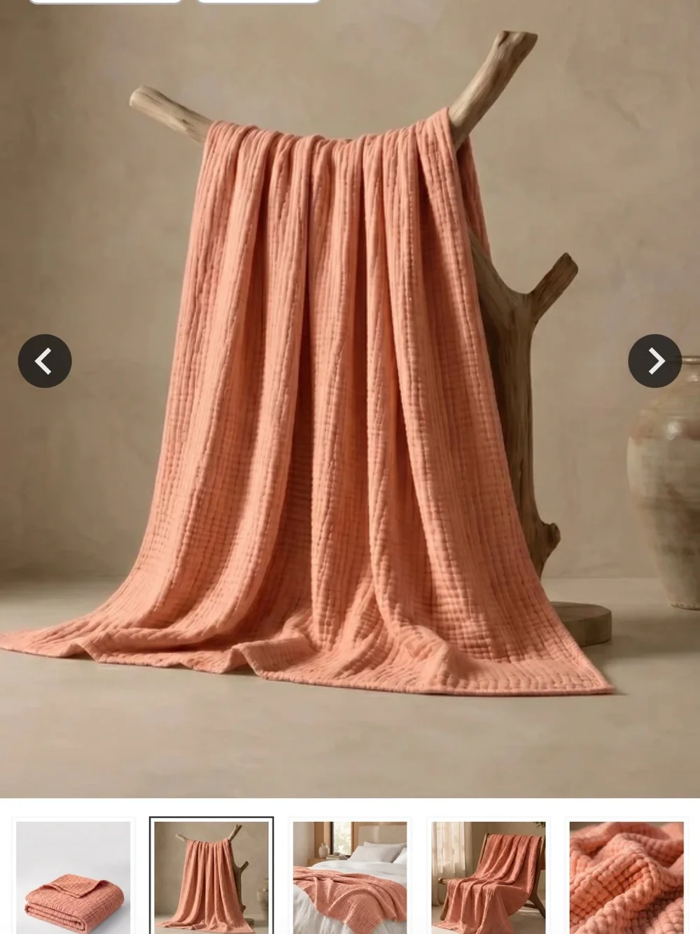 Soft Quilted Cotton Throw Blanket - peach with two pillow cases 200x230 queen